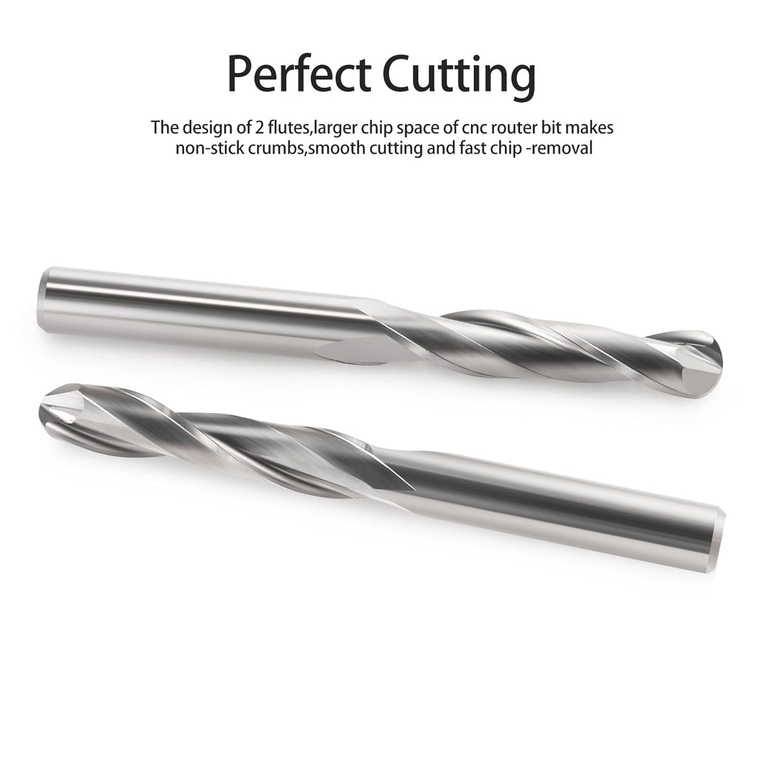 EU_HOZLY 5 STÜCKE Kugelkopffräser CNC Fräser Doppelflöte Spiralfräser 6 mm Schaft 2,36 Zoll Länge OV