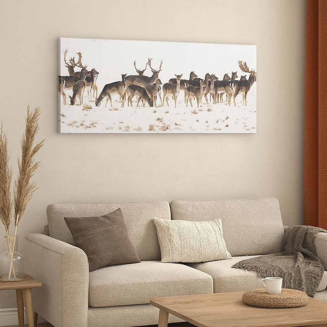 ARTTOR Wandbilder Dekoration Wohnzimmer Hirsch Winter Tierwelt Landschaft Bilder auf Leinwand 120x50