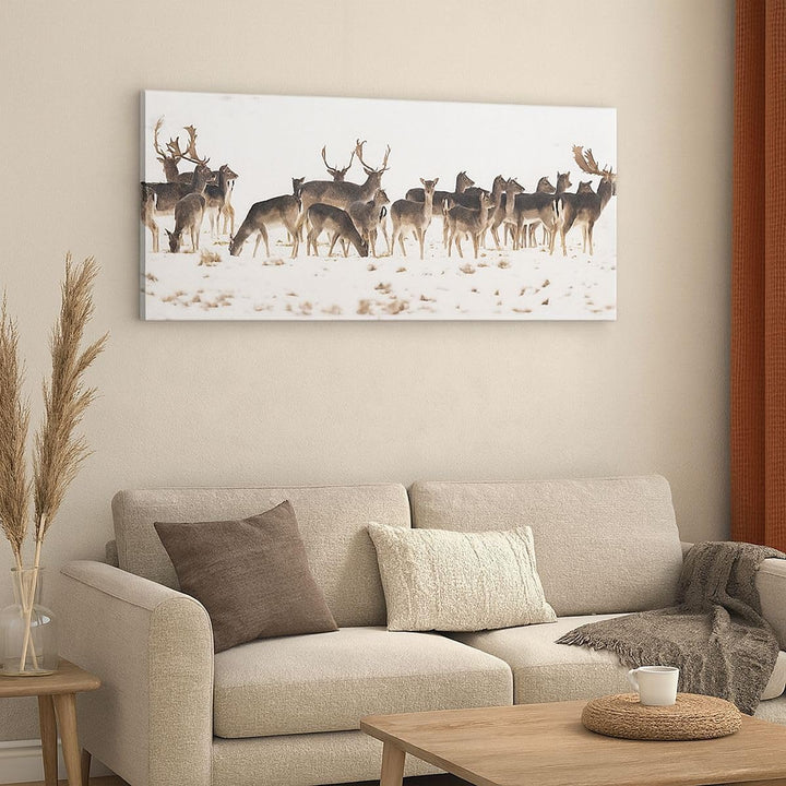 ARTTOR Wandbilder Dekoration Wohnzimmer Hirsch Winter Tierwelt Landschaft Bilder auf Leinwand 120x50