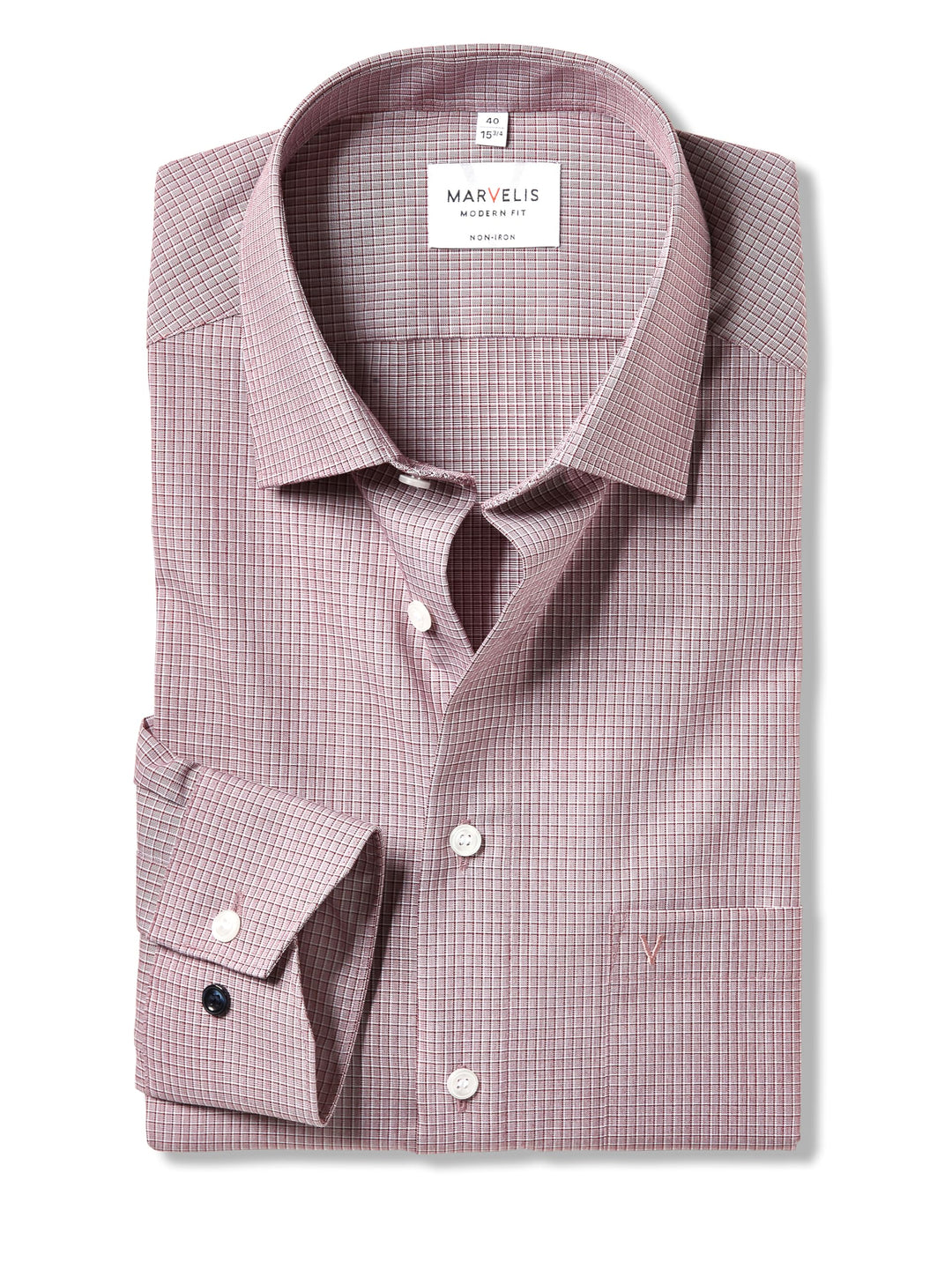 Marvelis Herren Businesshemd Langarm Non-Iron-Modern-Fit,Kariert,New Kent 39 Rot 35, 39 Rot 35