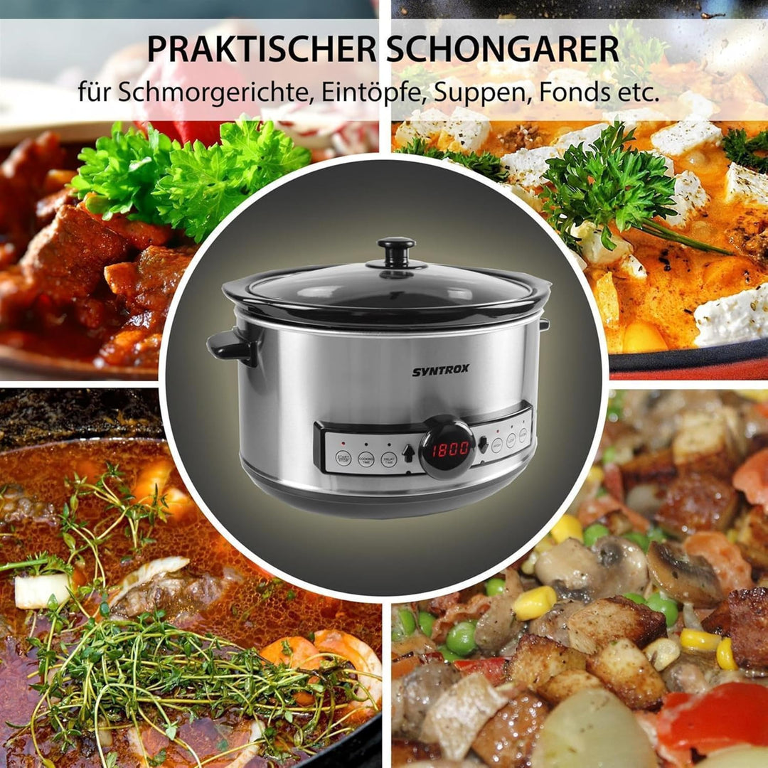 Syntrox 4,5 l Slow Cooker | Schmortopf | Schongarer | Multikocher Snittai, Edelstahl Küchengerät, mi