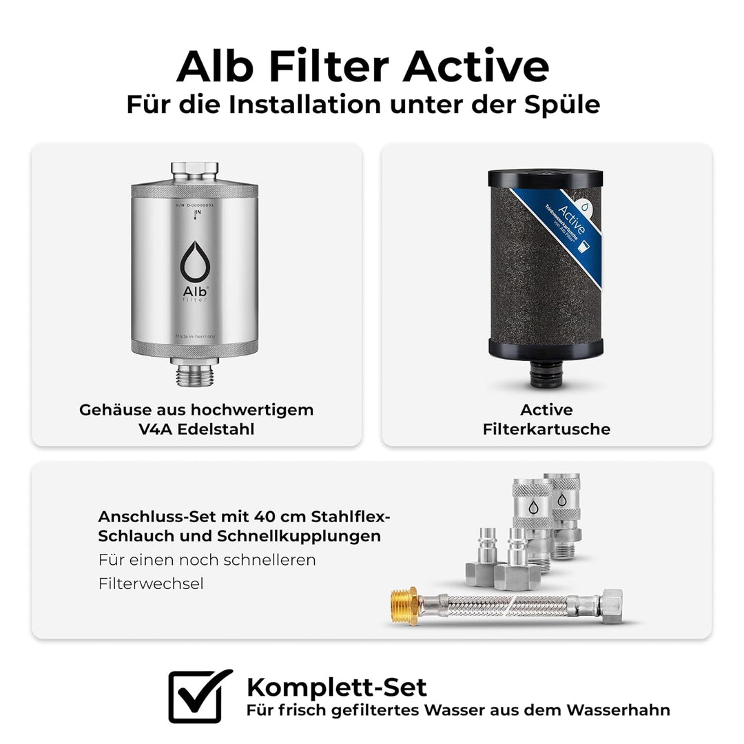 Alb Filter Active Untertisch Komplett-Set Schnellkupplung Edelstahl Natur