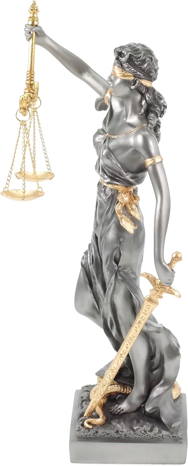 Veronese Figur der Justitia römische Göttin der Gerechtigkeit Gold silberfarben Skulptur Anwalt