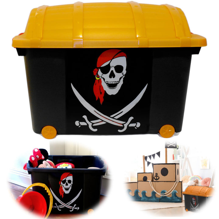LS-LebenStil XL Kinder Piratenkiste 61x40cm Schatztruhe Spielkiste Pirat Rollbox