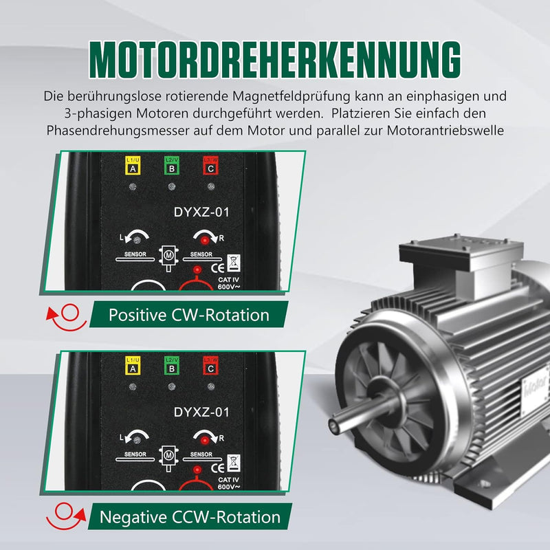 KAISAL Kontaktloser Phasenprüfer Drehfeldmessgerät CAT III AC 70~600V Drehfeldtester Drehfeldmessger