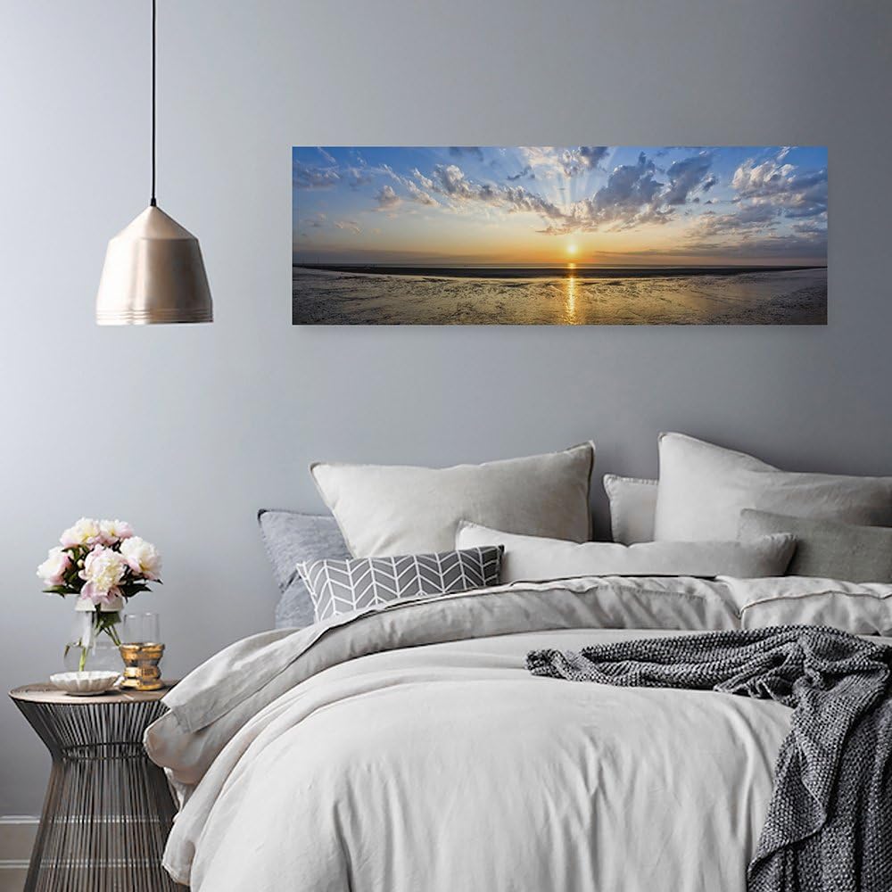 Feeby. Leinwandbild, Bilder, Wand Bild, Wandbilder, Kunstdruck 150x50 cm, SONNENUNTERGANG, MEER, NAT