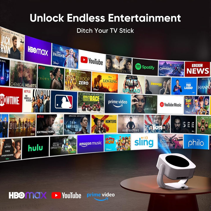 [Built-in Apps] Beamer, E-Fokus/Auto Trapezkorrektur Mini Beamer 4K Native 1080P, WiFi Buetooth Trag