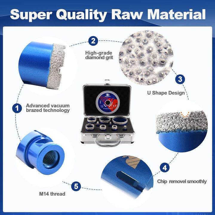 Diamond Core Drill Bit Set for Porcelain Tile Ceramic Marble Granite Drilling,BRSCHNITT 6 8 10 20 25
