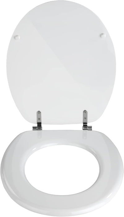 WENKO WC-Sitz Valencia Weiss - Toilettensitz, rostfreie Edelstahlbefestigung, MDF, 36 x 43 cm, Weiss