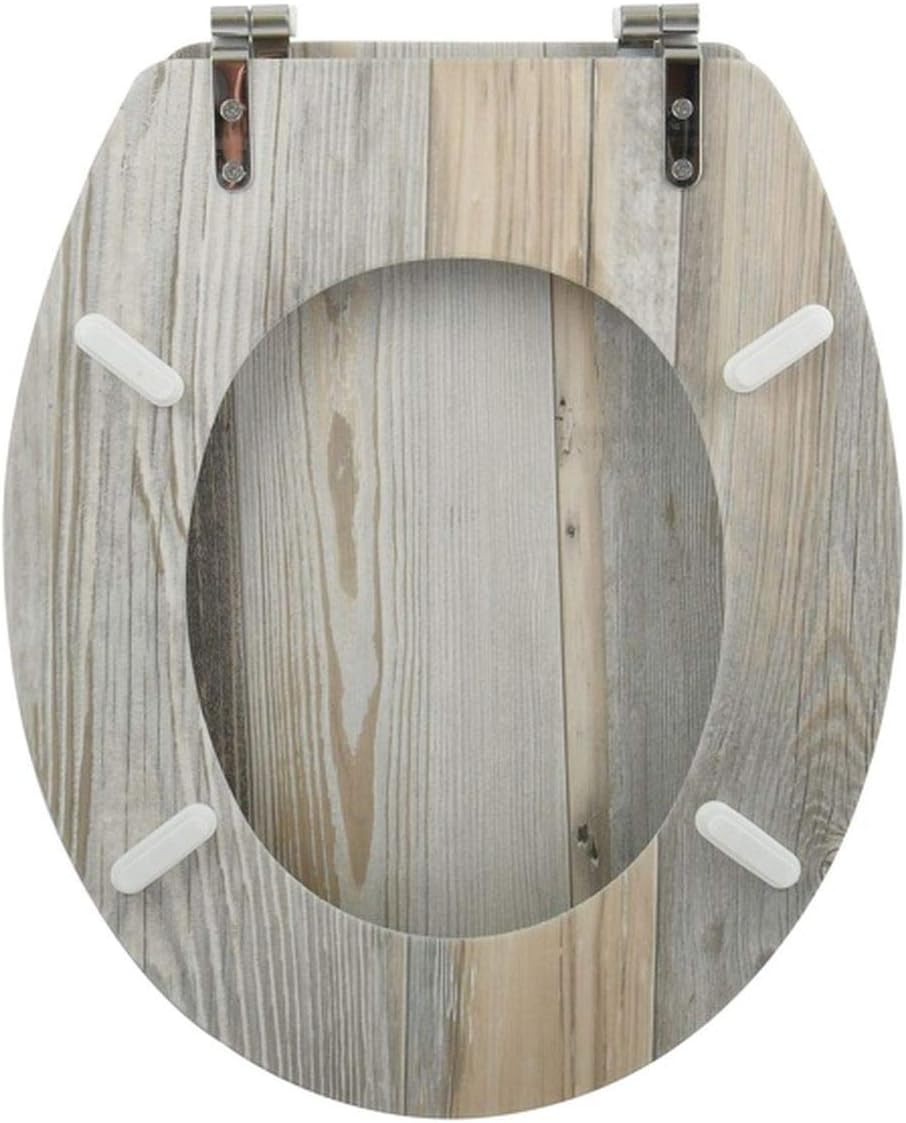 MSV WC Sitz Toilettendeckel MDF Holzkern „Ombo Landhaus“ Scharniere aus Edelstahl - hochwertige und