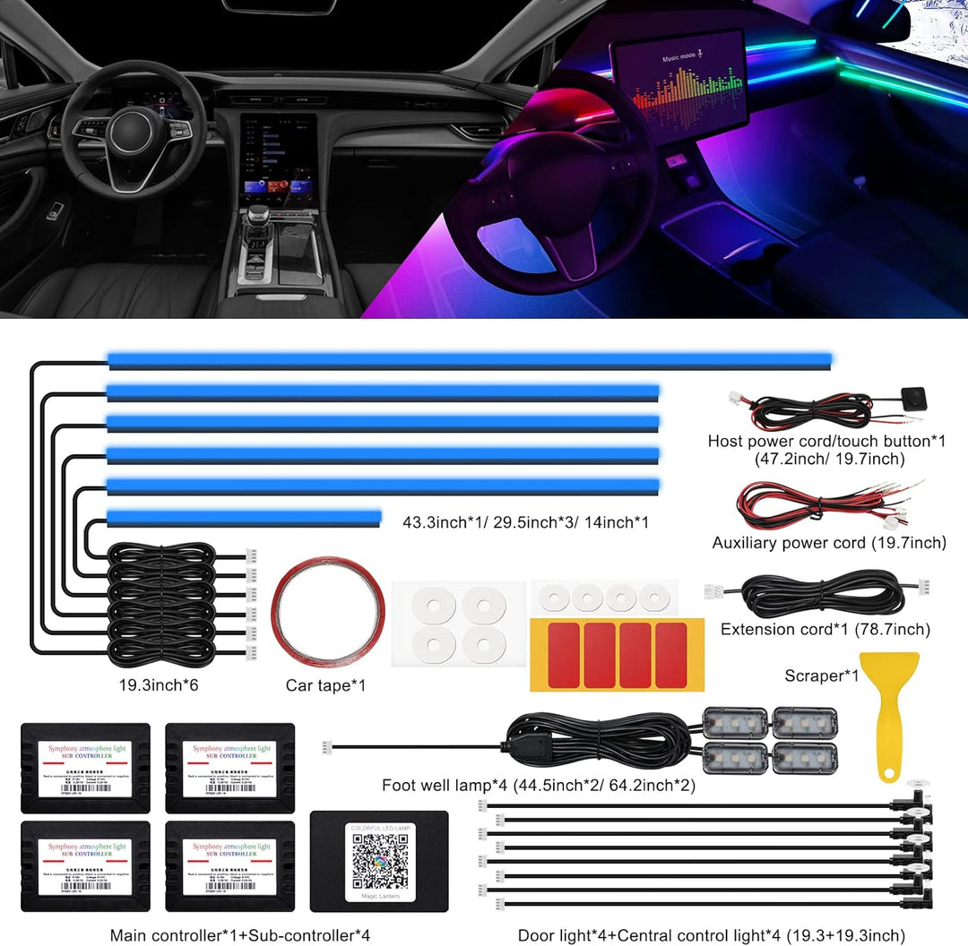 TWETIZ Acrylic Interior Car LED Strip Light with Wireless APP, RGB 18 in 1 with 175 inches 593 LEDs