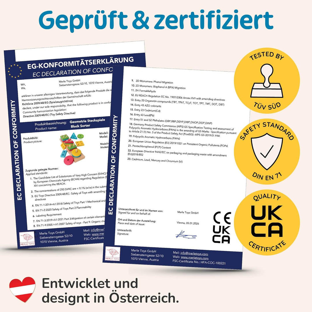 Steckspiel ab 1 Jahr, 4in1 Formen Sortierspiel ab 2 Jahre mit 16 Formen, Montessori Steckspiel Holz,