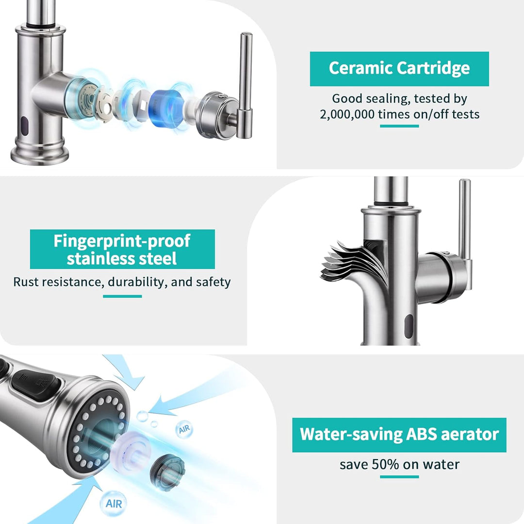 Wasserhahn Küche Touchless Sensor, Hochdruck Küchenarmatur mit Brause Ausziehbar Armatur Smart, Misc