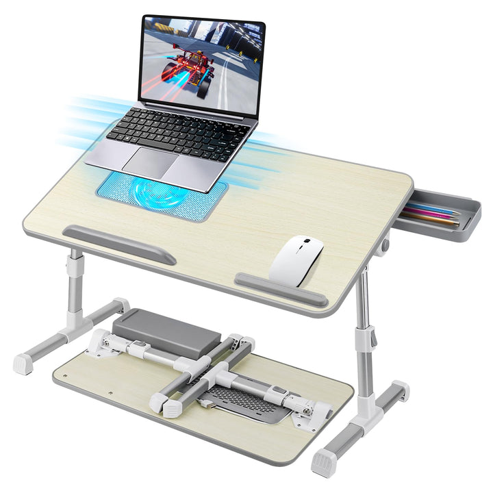 Laptoptisch fürs Bett, Höhenverstellbar, Winkelverstellbar, Betttisch Klappbar mit Laptop Kühler, Sc