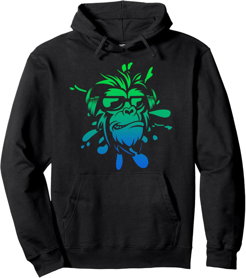 Affe Monkey mit DJ Kopfhörer und Sonnenbrille Geschenkidee Pullover Hoodie