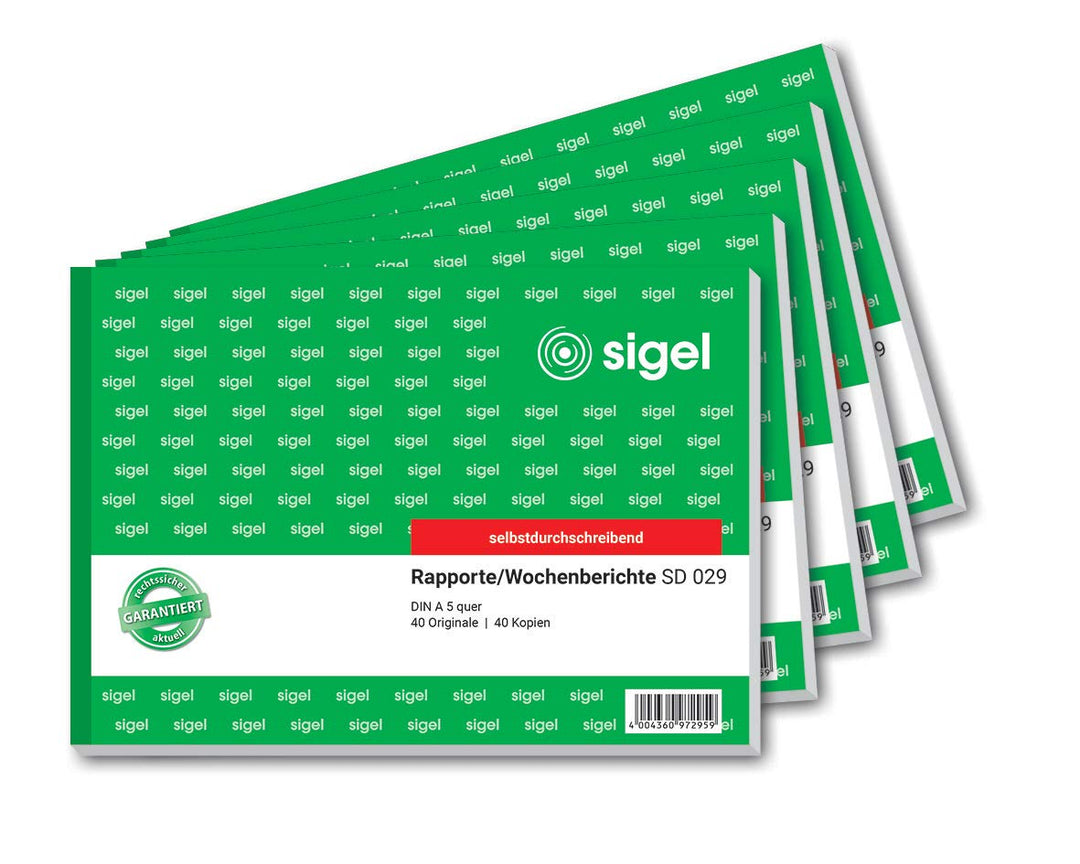 SIGEL SD029/5 Rapport / Wochenbericht A5 quer, 2x40 Blatt, selbstdurchschreibend, 5er Pack selbstdur
