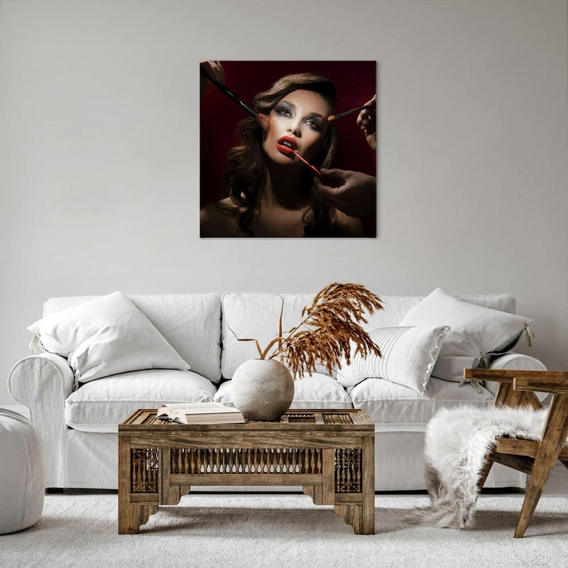 Bilder auf Leinwand Frau Make-up schön Leinwandbild mit Rahmen 60x60cm Wandbilder Dekoration Wohnzim