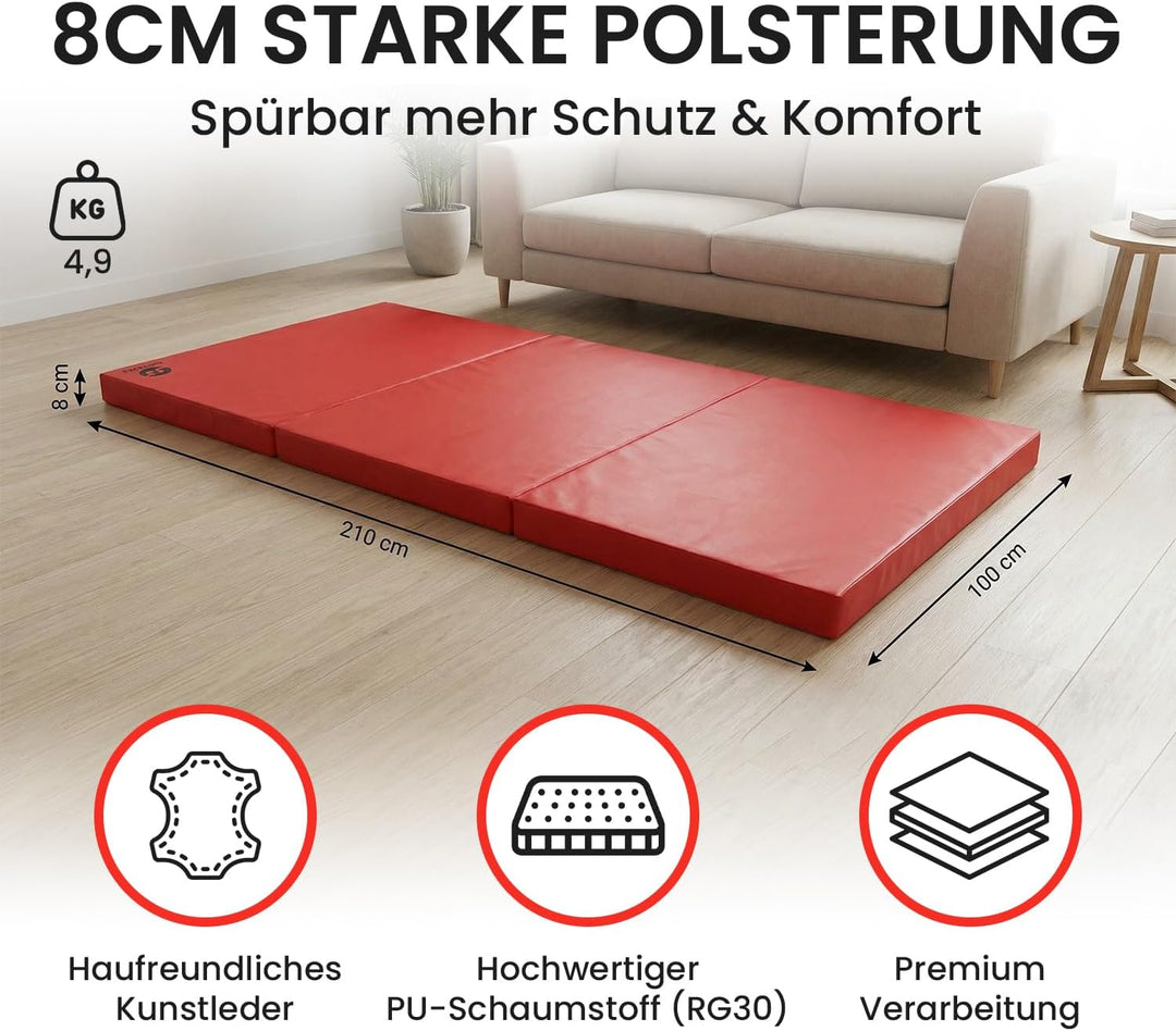 Jeflex - klappbare Weichbodenmatte & Turnmatte 210 x 100 x 8 cm MADE IN GERMANY/Gymnastikmatte tragb