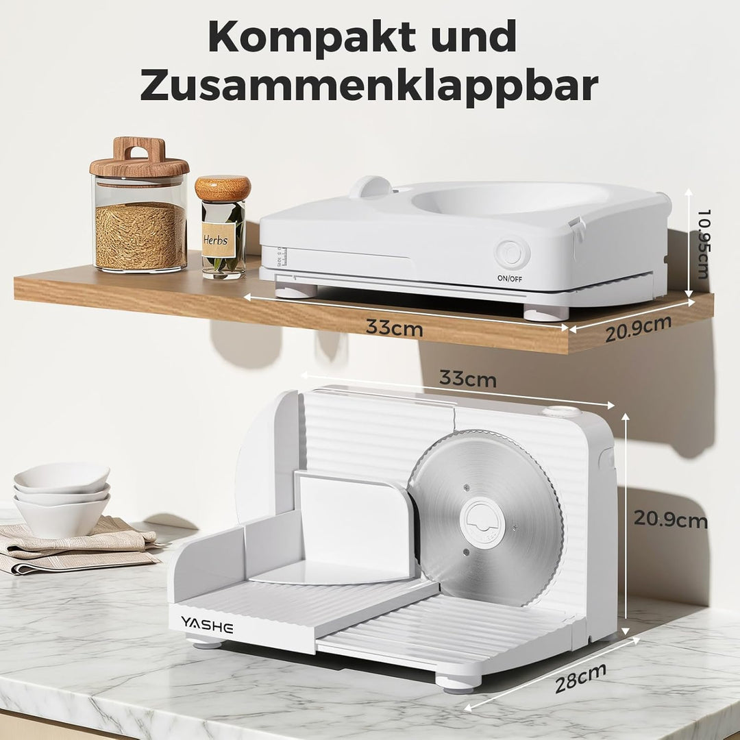 YASHE Faltbarer Elektrischer Allesschneider, 180W Brotschneidemaschine, Einstellbare Dicke 0–15 Mm,