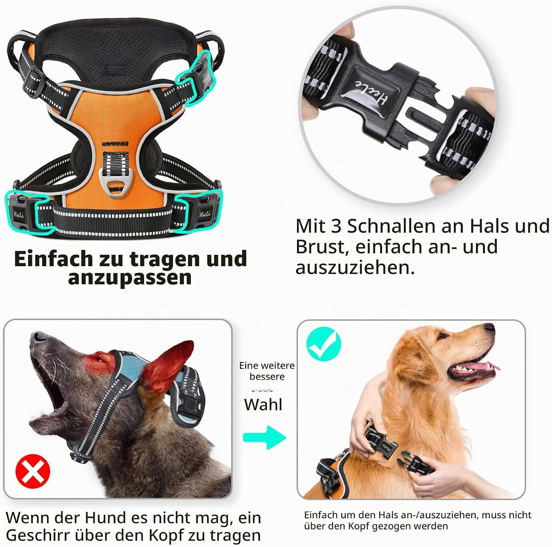 HEELE Hundegeschirr ohne Zug, Brustgeschirr für mittel Hund, einstellbares reflektierendes Hunde Ges