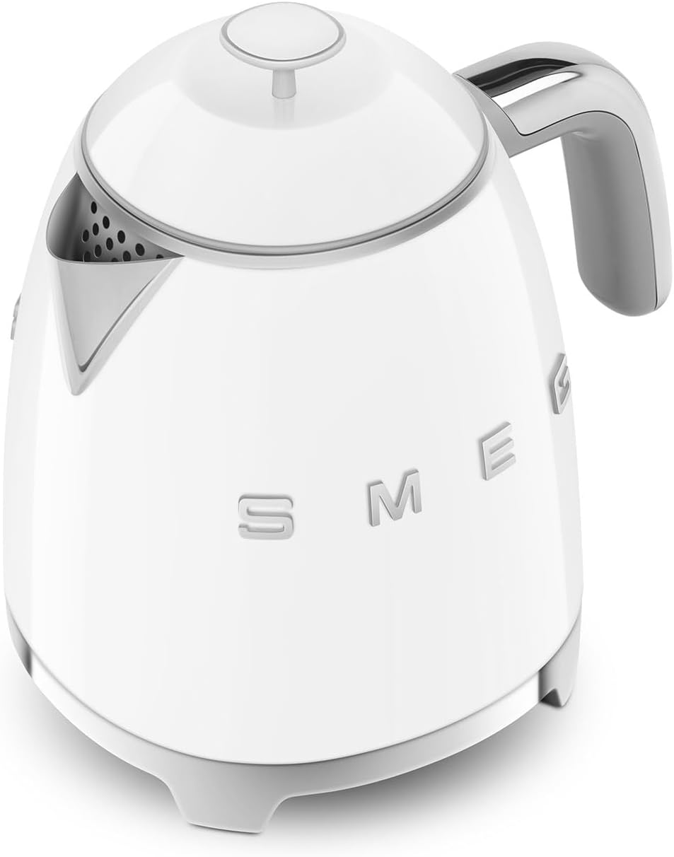 Smeg, Kleiner elektrischer Wasserkocher KLF05WHEU 0,8 L, Edelstahlfilter, Sicherheitsabschaltung, Wa