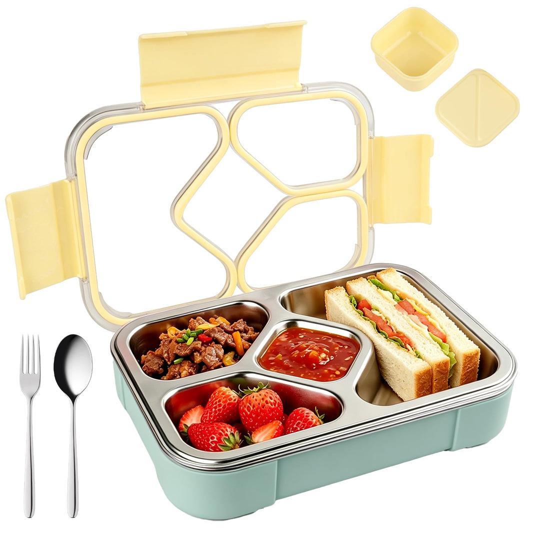 Edelstahl Brotdose Kinder,1020ml Bento Box für Schule,Kita, Büro &amp; Picknick Gelb, Gelb