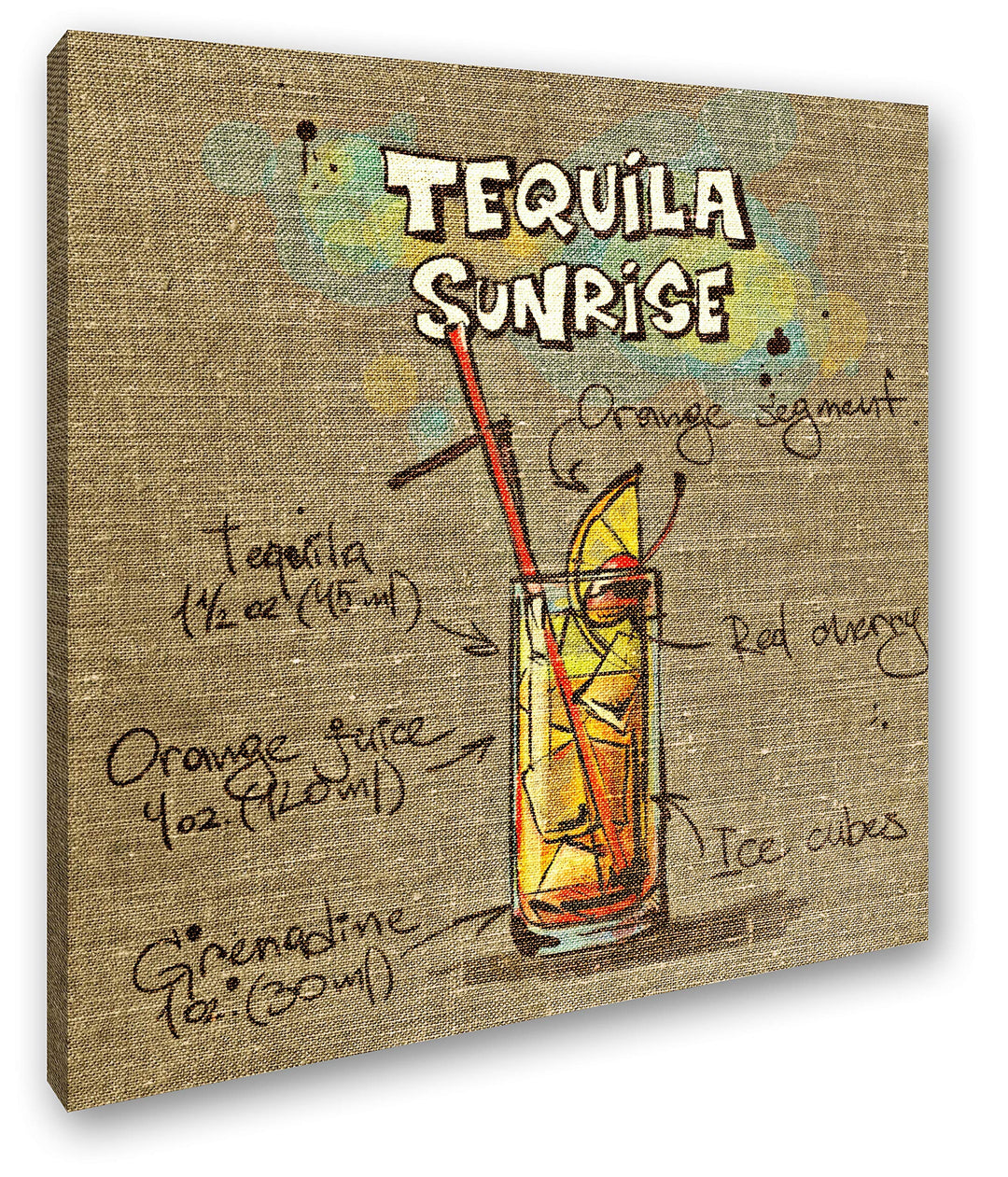 deyoli Rezept für einen Tequila Sunrise Format: 60x60 als Leinwandbild, Motiv fertig gerahmt auf Ech
