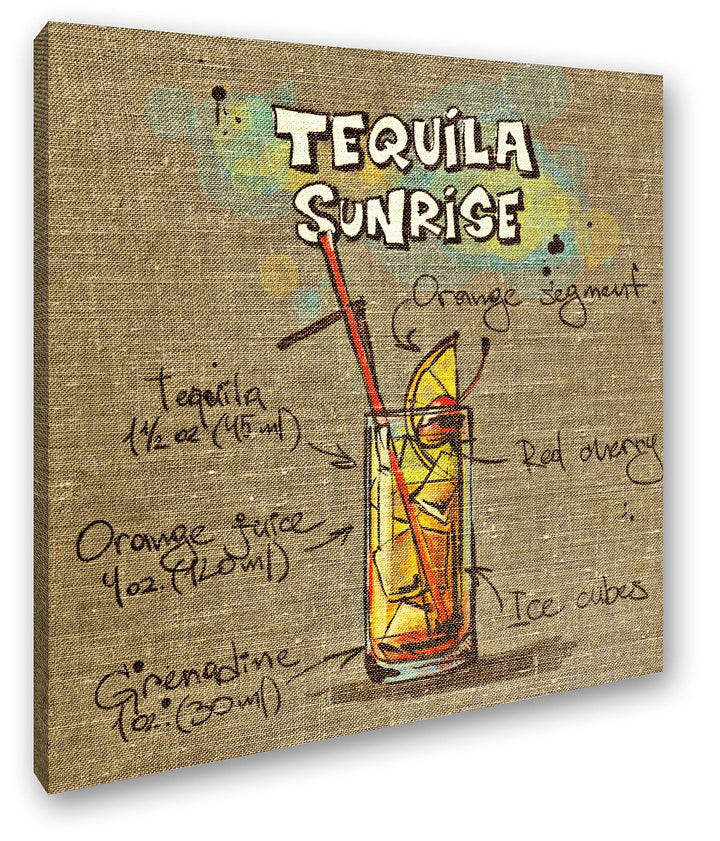 deyoli Rezept für einen Tequila Sunrise Format: 60x60 als Leinwandbild, Motiv fertig gerahmt auf Ech