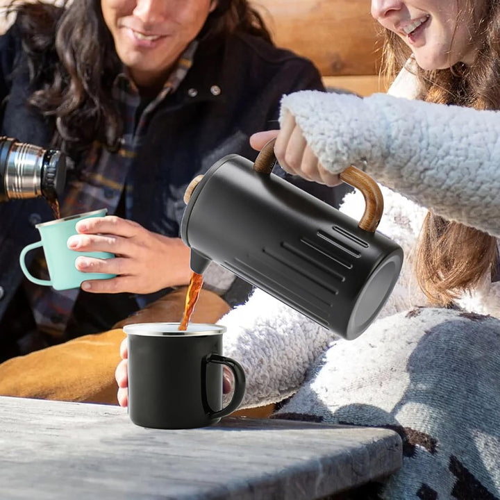 Rorence French Press 1L Edelstahl doppelwandig isoliert – Kaffeebereiter mit Holzgriff & Edelstahl-F