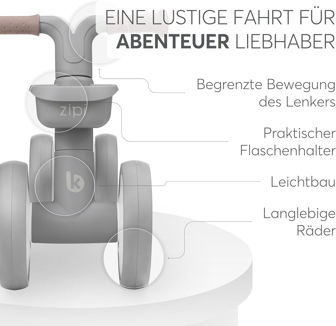 KikkaBoo ZIPI Fahrrad Ohne Pedale, Laufrad mit Korb, Einstellbar, Kinderspielzeug, Baby-Geschenk Gra
