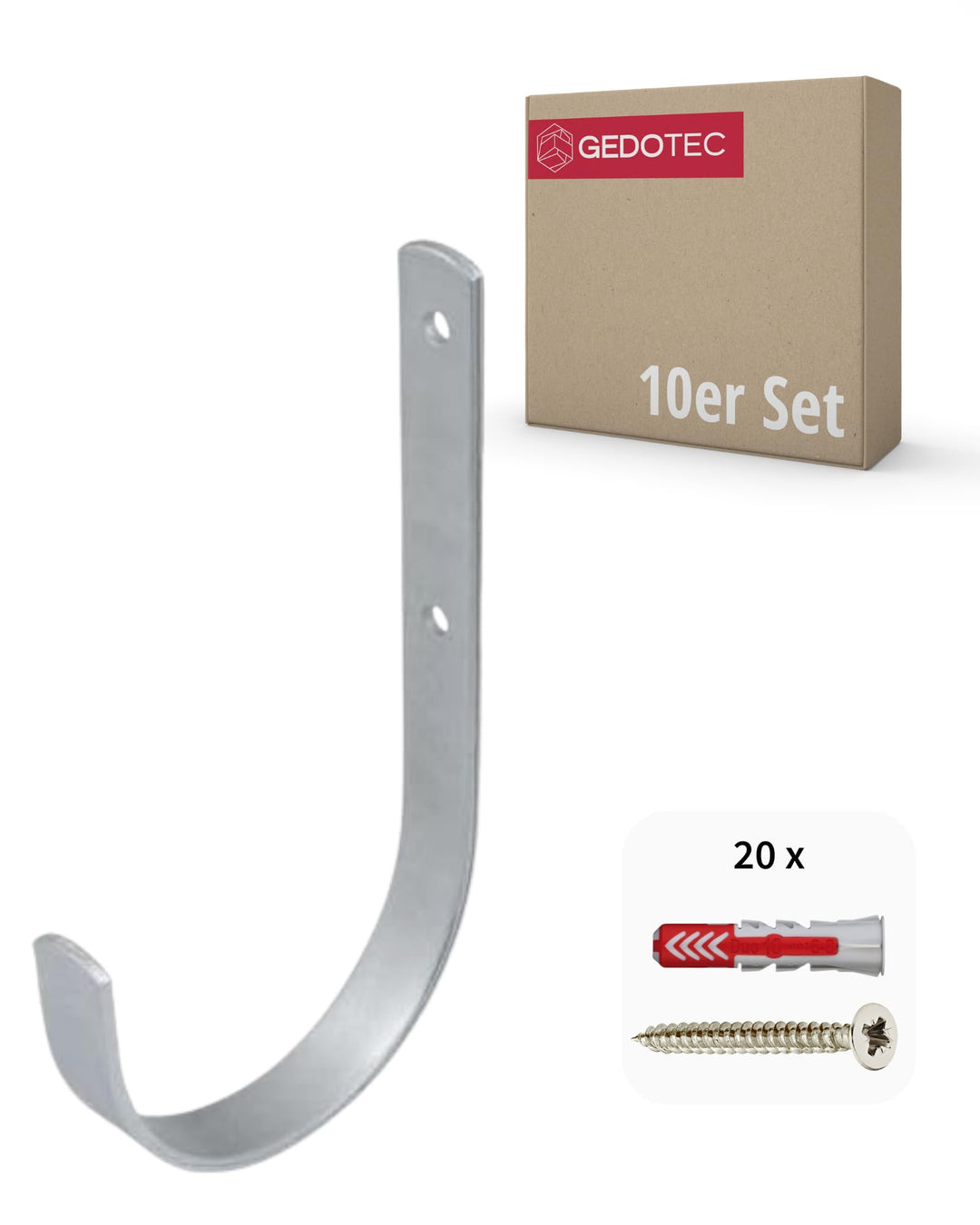 Gedotec Wandhalterung - Universal-Haken Stahl verzinkt | 10 Stück Leiterhaken gebogen 180 x 100 mm |