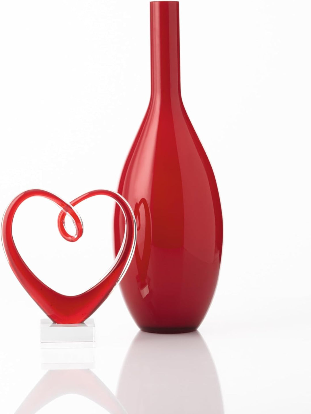 Leonardo Heart Skulptur in Herzform, rotes Herz auf Sockel, handgefertigtes Deko Farbglas, 24 x 21 x