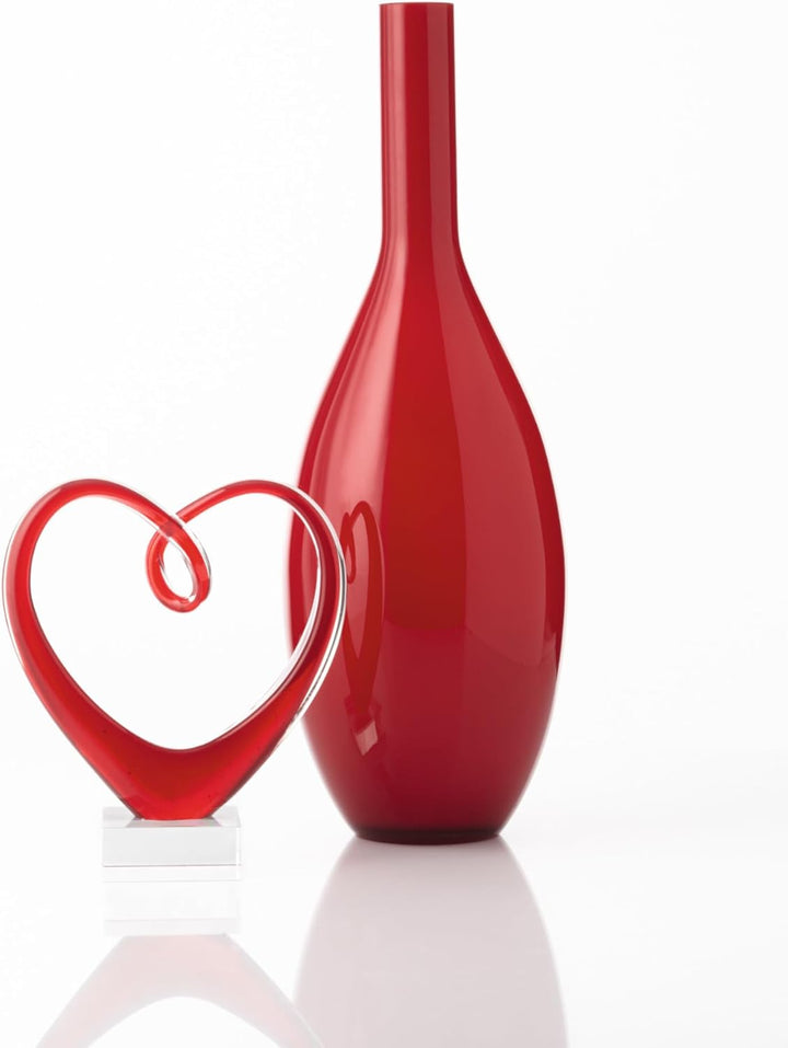 Leonardo Heart Skulptur in Herzform, rotes Herz auf Sockel, handgefertigtes Deko Farbglas, 24 x 21 x