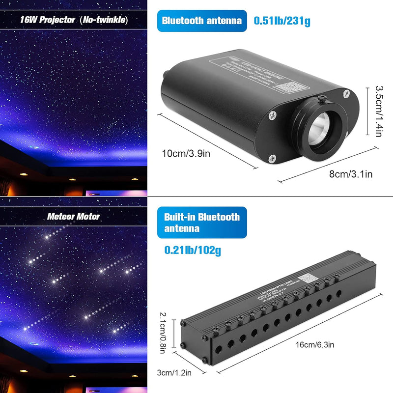 CHINLY Bluetooth Meteor 16W RGBW APP LED Fiber Optic Light Star Ceiling Lights Kit APP 450pcs*(0,75+