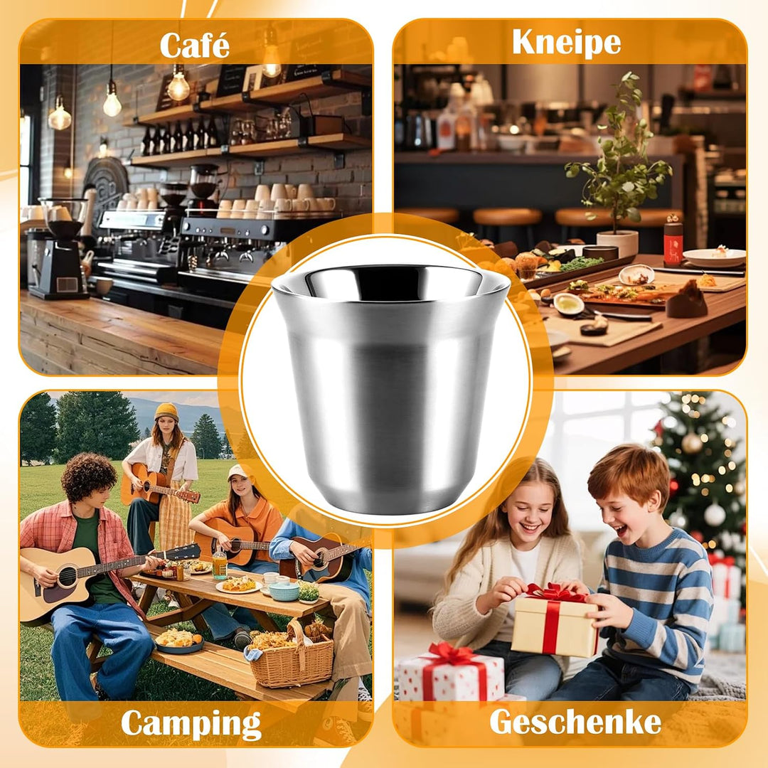 4 Stück edelstahl espressotassen espresso thermobecher tasse 80ml | Doppelwandig, edelstahl becher,
