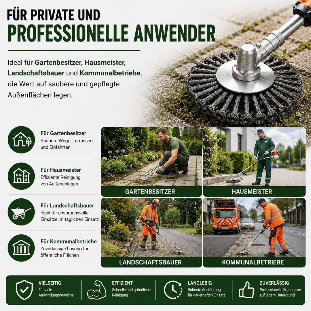 Universal Unkrautbürste Fugenbürste 200 mm für Stihl Motorsense mit Befestigungsset FS 80, 85, 87, 8