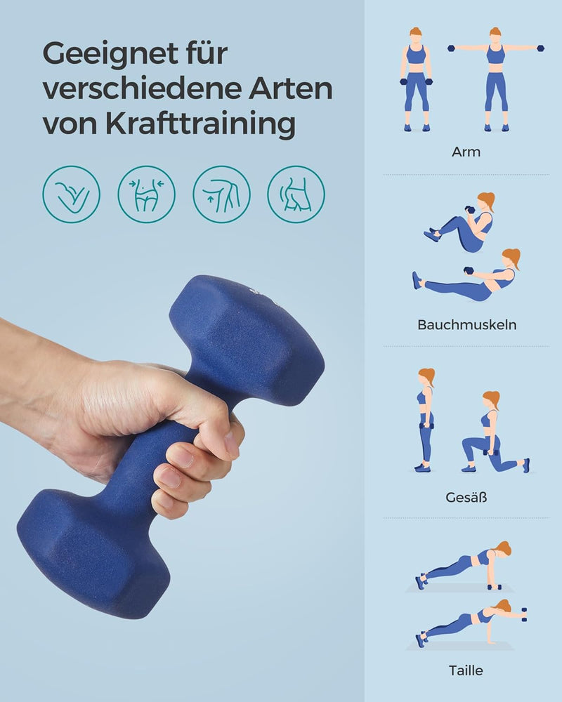 SONGMICS Hanteln, 2er Set, Hantelset, Kurzhanteln, Hexagon, Neopren-Beschichtung, Krafttraining, Wor