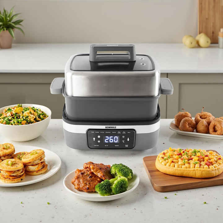 AEWHALE 8-in-1 Multikocher mit Air Fryer 4.25L, Reiskocher, Slow Cooker, Dampfgarer& Warmhaltefunkti