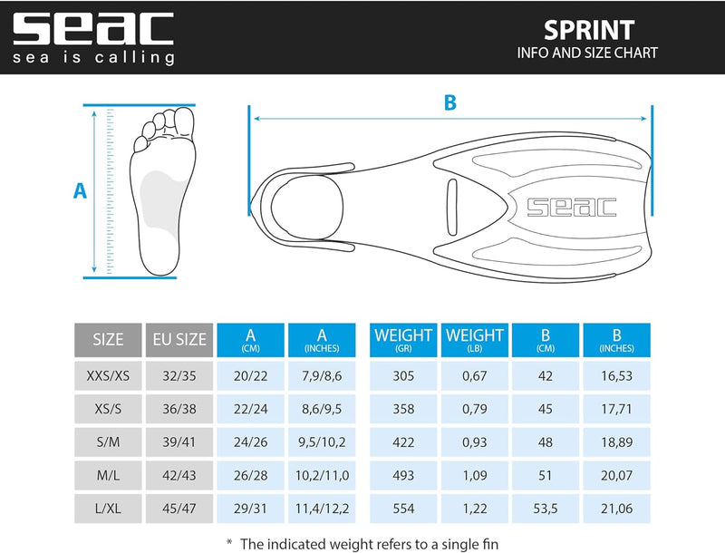 Seac Sprint Schnorchelflossen Mit Elastischem Band S/M Blau, S/M Blau