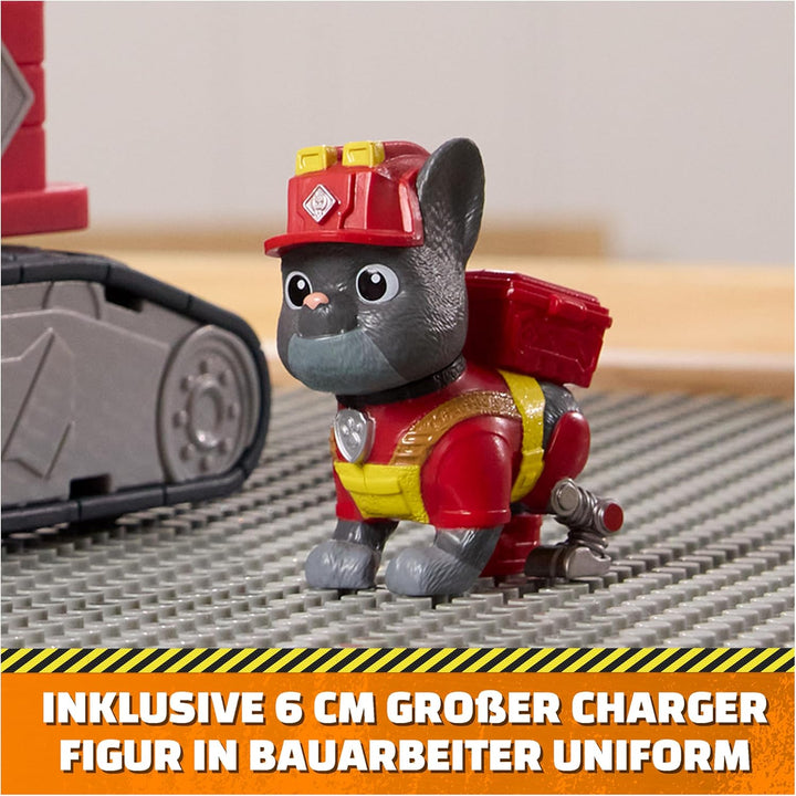 Rubble & Crew - Chargers 2-in-1 Mega Kran, Premium Baufahrzeug mit Abnehmbarer Baggerkralle und Pres