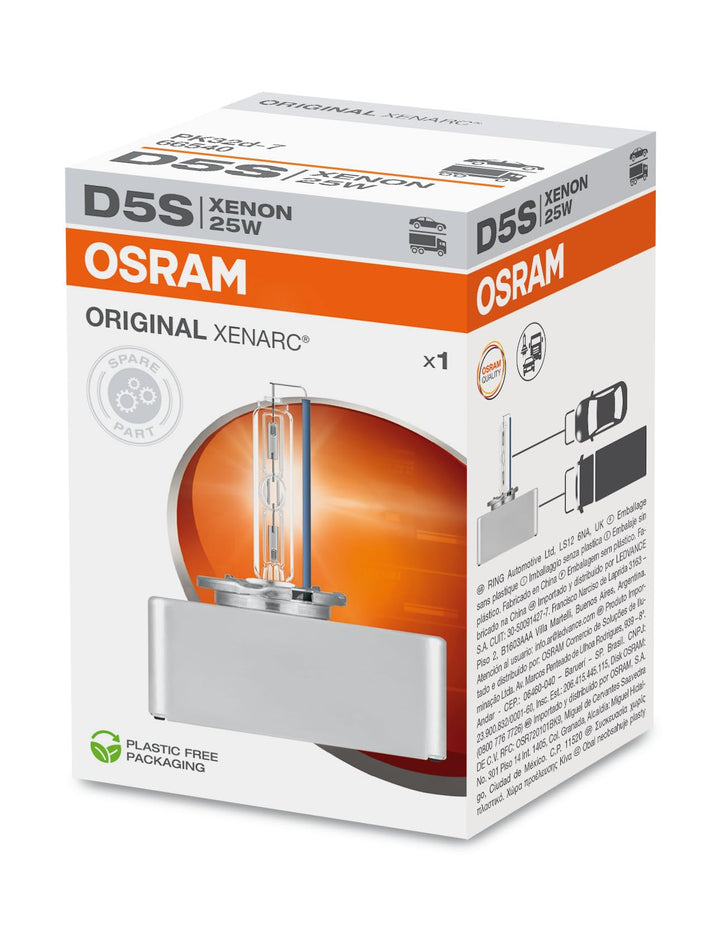 OSRAM XENARC ORIGINAL D5S, Xenon Scheinwerferlampe, 66540, Faltschachtel (1 Lampe), Silber Faltschac