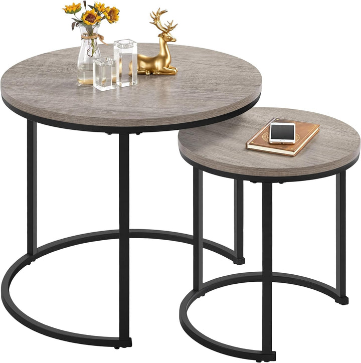 Yaheetech 2er Set Couchtisch Beistelltisch Runder Satztisch Metallgestell Kaffeetisch Wohnzimmertisc