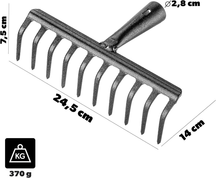 KADAX Gartenharke ohne Stiel, Gartenrechen aus Stahl, Rasenrechen für Gartenpflege, Robuste Rasenhar