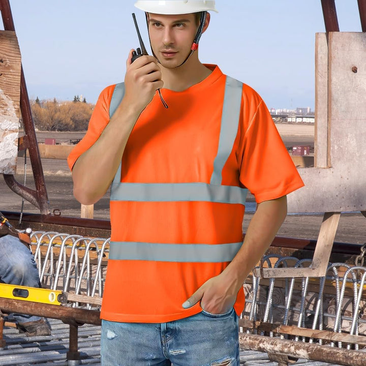 AUYAO Profi Warnschutz T-Shirt Warnkleidung Leicht Kurzarmshirt Kurzarm Hohe Sichtbarkeit Arbeitsshi