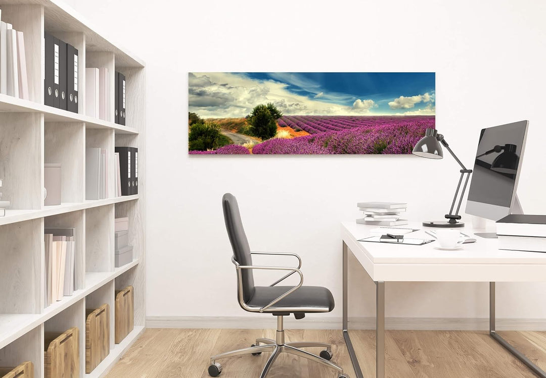 Paul Sinus Art Leinwandbilder | Bilder Leinwand 150x50cm Lavendel Felder bei blauem Himmel, 150x50cm