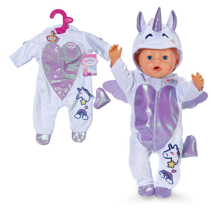 Baby Born Einhornanzug - Mit Kapuze, Stickereien &amp; funkelnden Details - Hochwertiges Puppenzubehör -