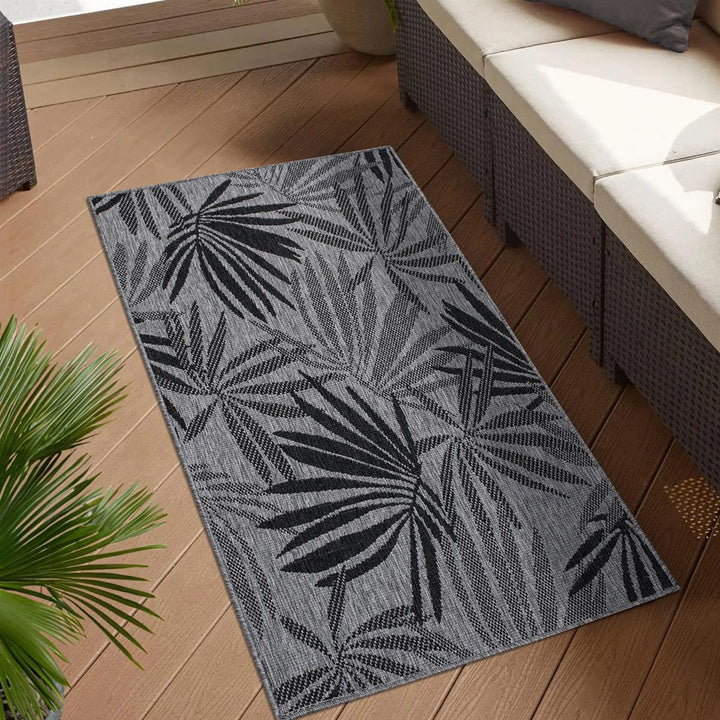 carpet city In- & Outdoor-Teppich Anthrazit, Grau - Wendeteppich - 80x150 cm - Florales Muster - Wet