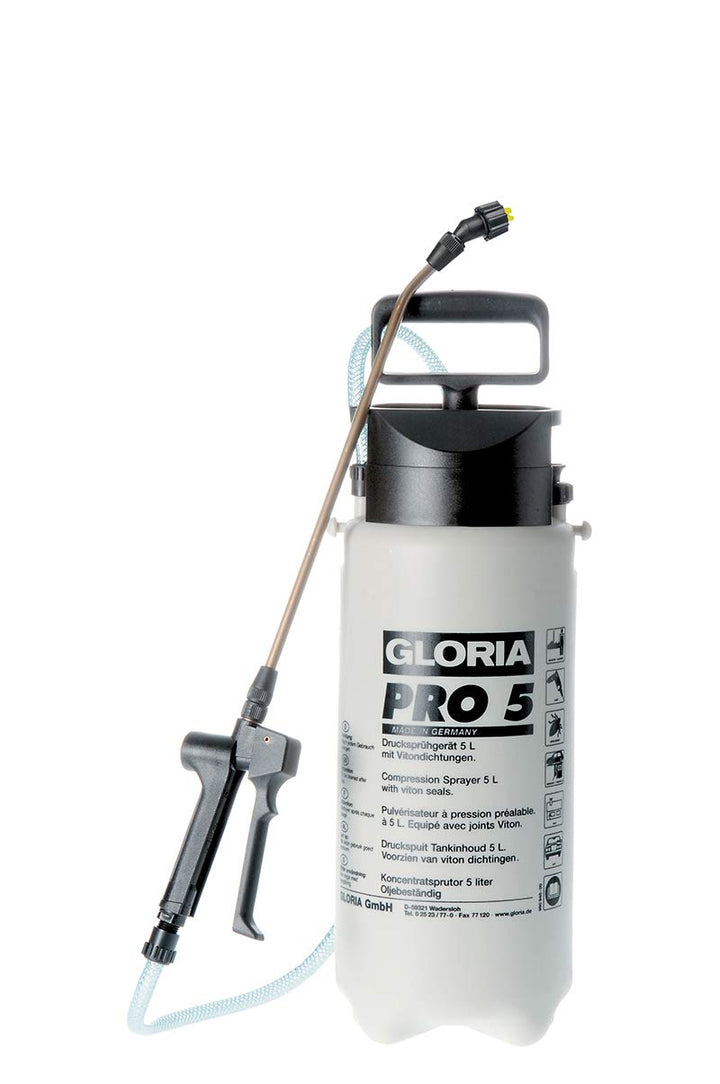 GLORIA Spezial-Drücksprüher Pro 5 | 5 L Industriesprüher | Flachstrahldüse | Robuste Dichtungen | Öl