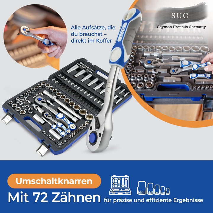SUG - Werkzeugkoffer gefüllt 108-tlg - Steckschlüsselsatz 1/2 und 1/4 komplett bestückt - Werkzeugka