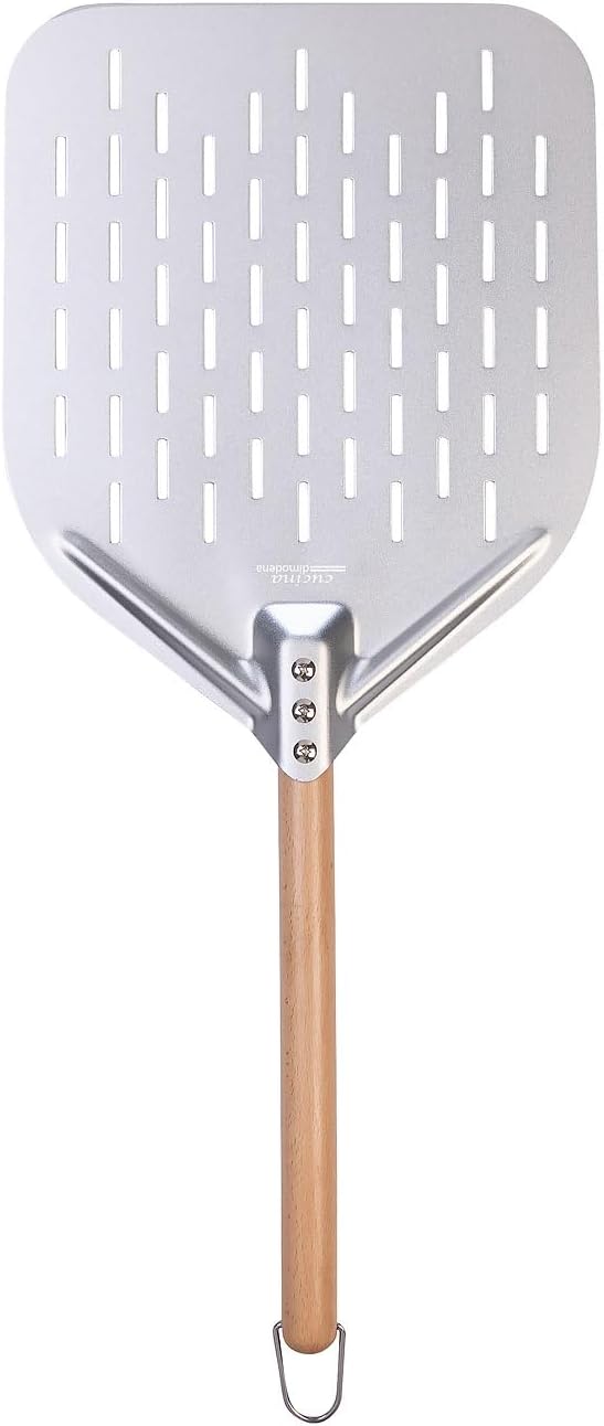Pizzaschaufel: Perforierter Pizzaschieber mit Aluminium-Schaufel & Holzgriff, Ø 30 cm (Pizzaheber, P